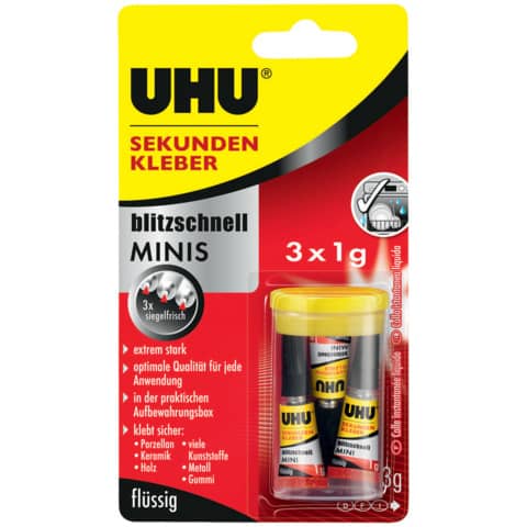 UHU Sekundenkleber blitzschnell MINIS flüssig 3x1g